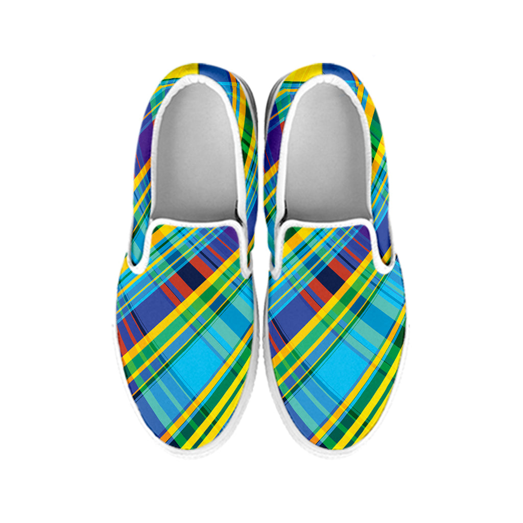 Colorful Tartan Pattern Print White Slip On Shoes