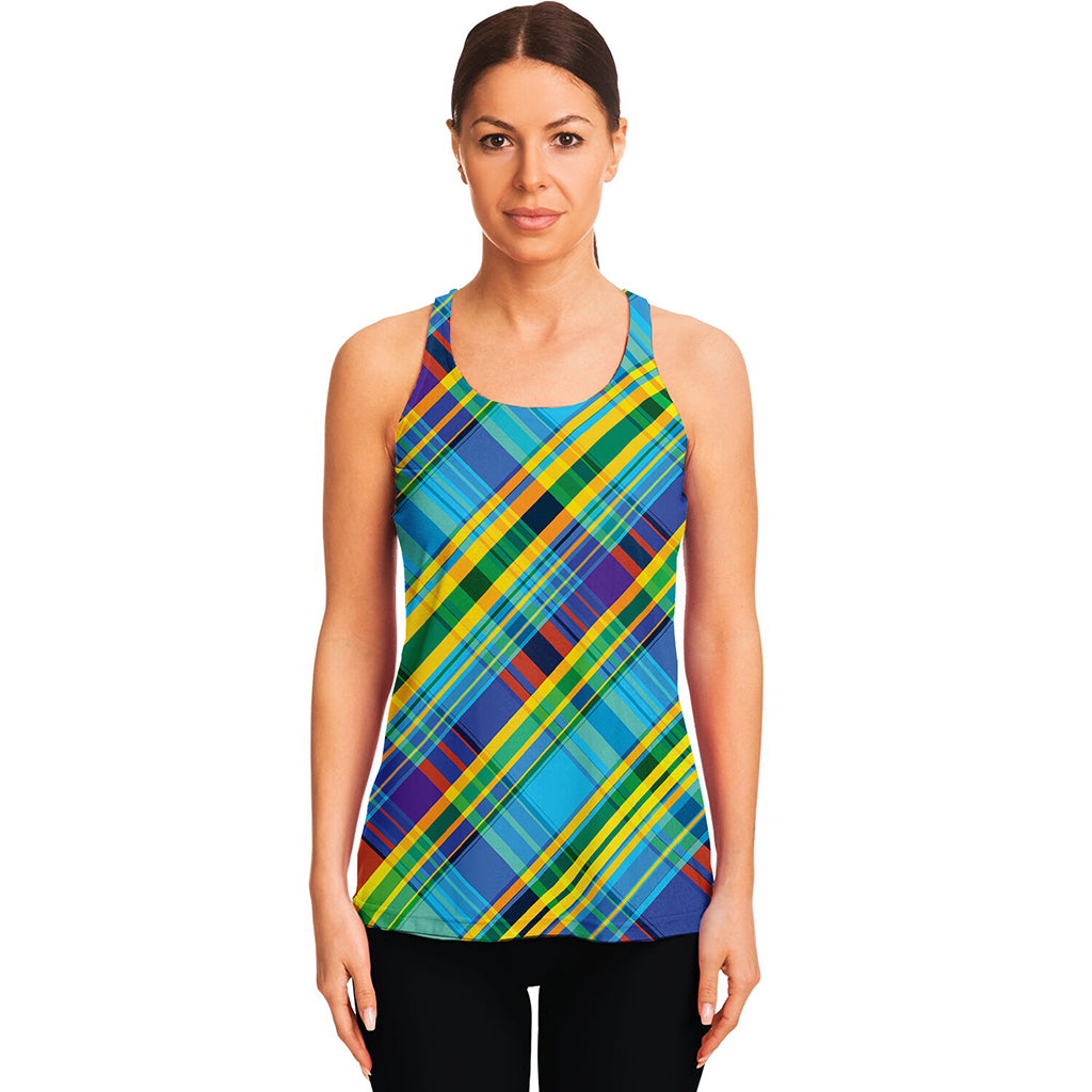 Colorful Tartan Pattern Print Women's Racerback Tank Top