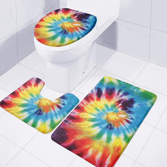 Colorful Tie Dye Print 3 Piece Bath Mat Set