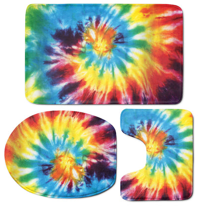 Colorful Tie Dye Print 3 Piece Bath Mat Set