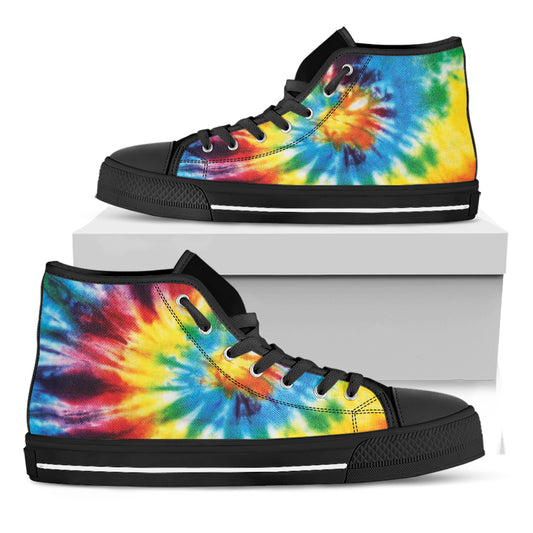 Colorful Tie Dye Print Black High Top Shoes