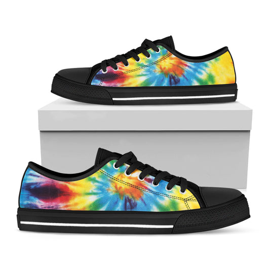 Colorful Tie Dye Print Black Low Top Shoes 