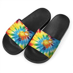 Colorful Tie Dye Print Black Slide Sandals