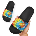 Colorful Tie Dye Print Black Slide Sandals