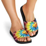 Colorful Tie Dye Print Black Slide Sandals