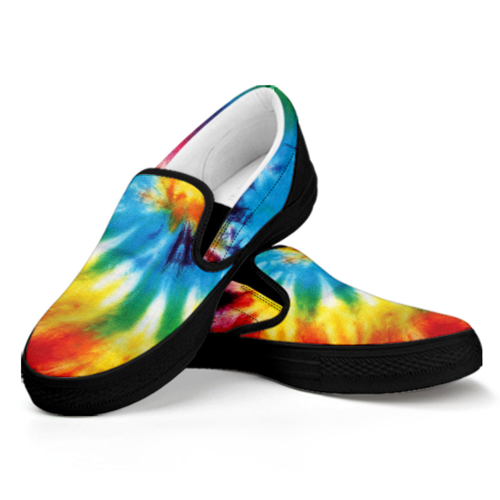 Colorful Tie Dye Print Black Slip On Shoes