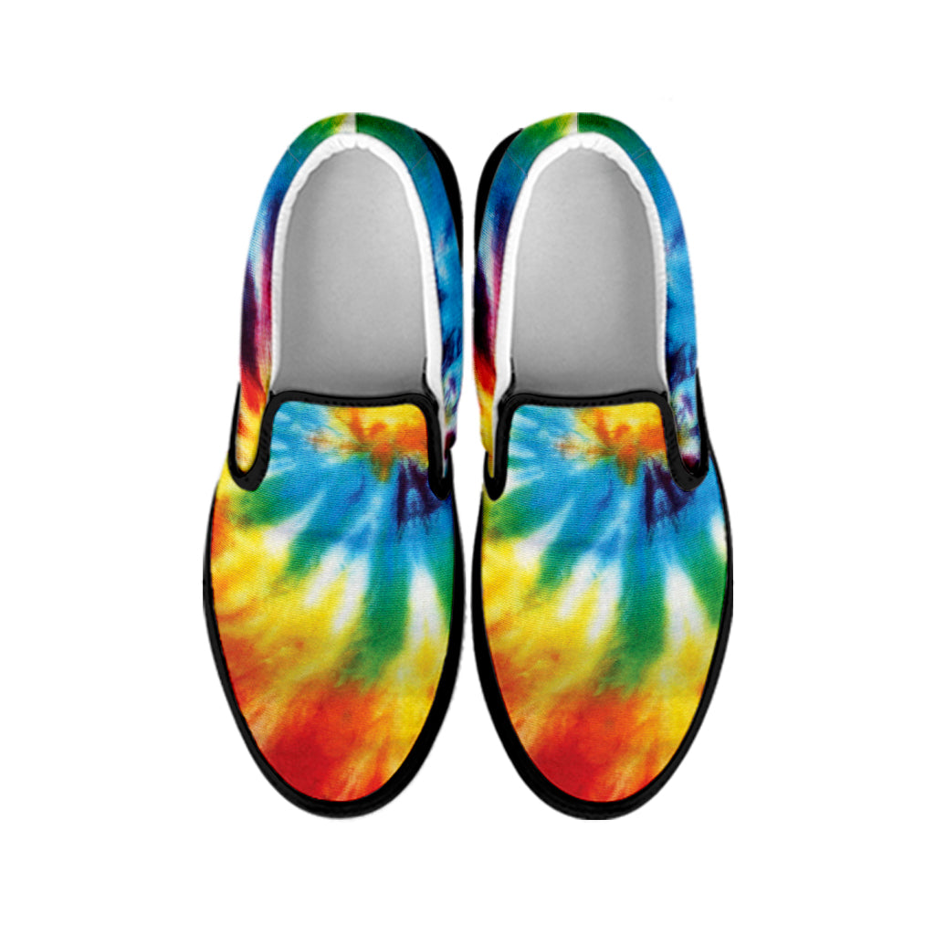 Colorful Tie Dye Print Black Slip On Shoes