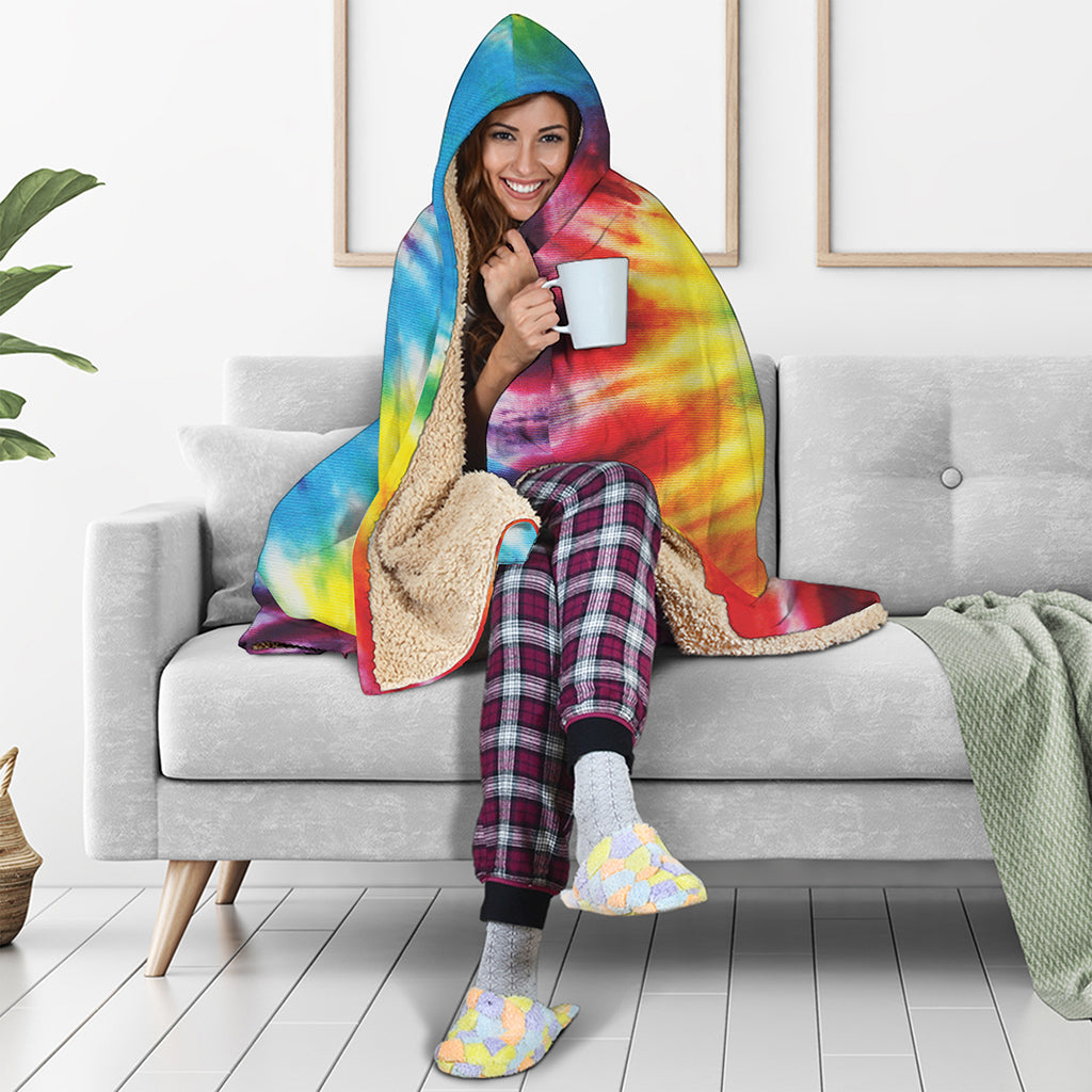 Colorful Tie Dye Print Hooded Blanket