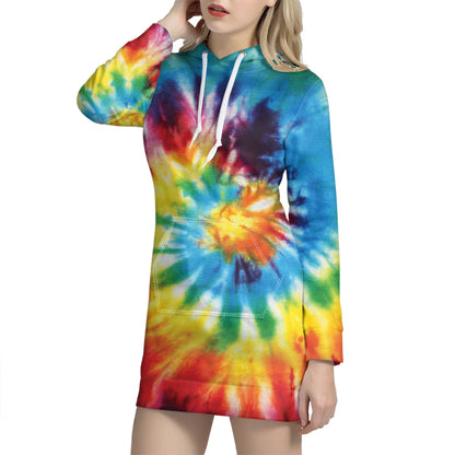 Colorful Tie Dye Print Pullover Hoodie Dress