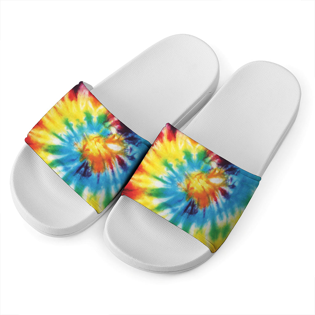 Colorful Tie Dye Print White Slide Sandals