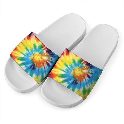 Colorful Tie Dye Print White Slide Sandals