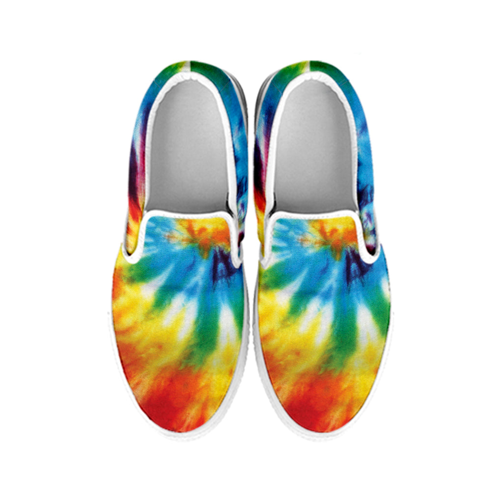 Colorful Tie Dye Print White Slip On Shoes