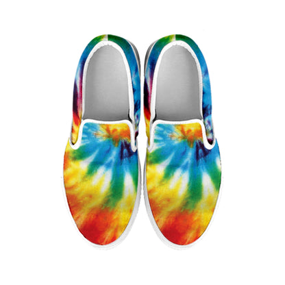 Colorful Tie Dye Print White Slip On Shoes