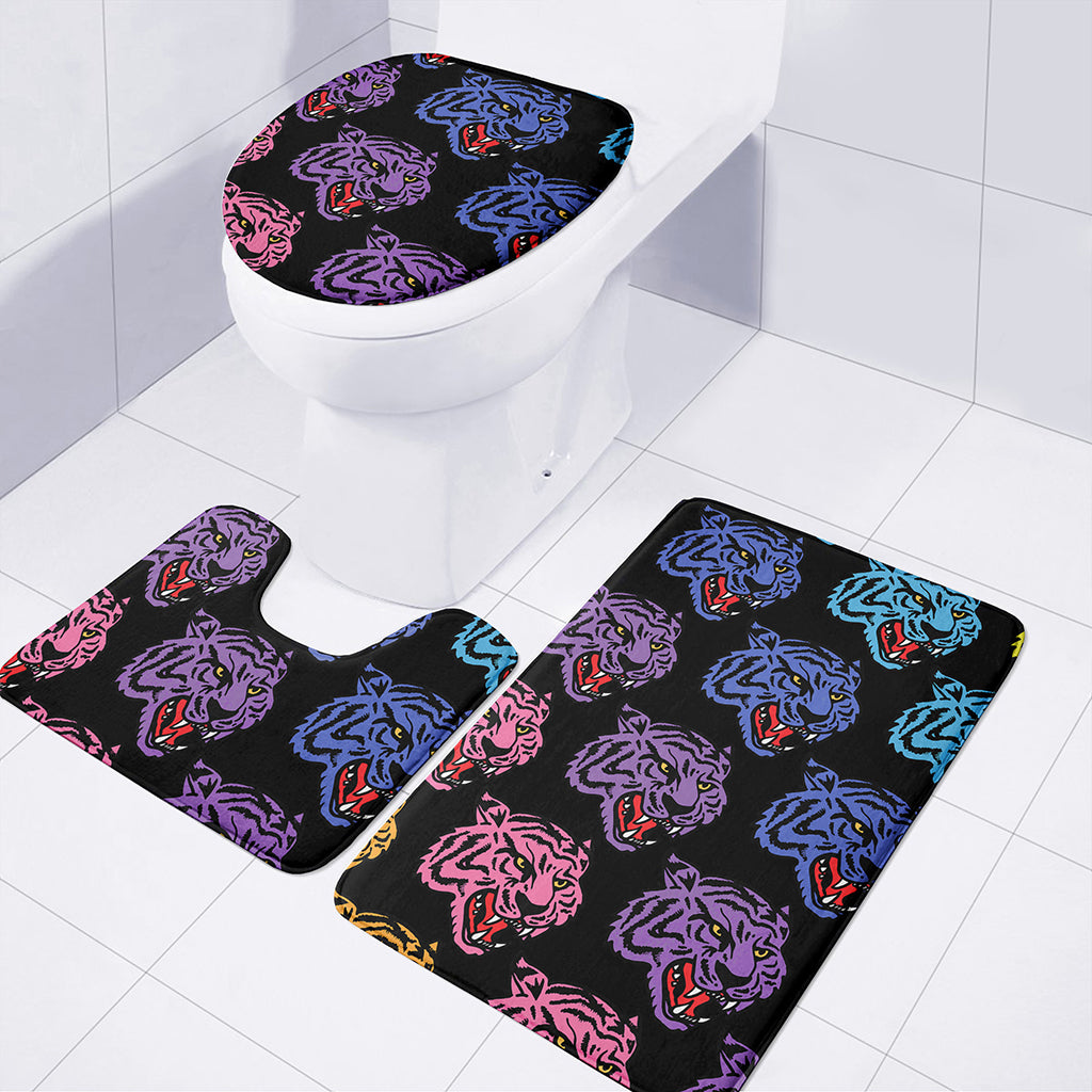 Colorful Tiger Head Pattern Print 3 Piece Bath Mat Set