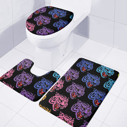Colorful Tiger Head Pattern Print 3 Piece Bath Mat Set