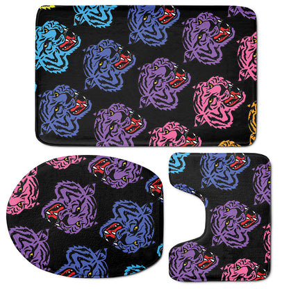 Colorful Tiger Head Pattern Print 3 Piece Bath Mat Set