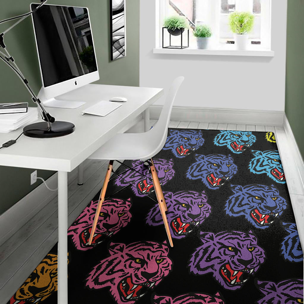 Colorful Tiger Head Pattern Print Area Rug