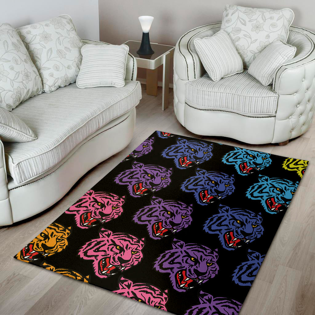 Colorful Tiger Head Pattern Print Area Rug