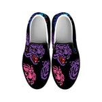 Colorful Tiger Head Pattern Print Black Slip On Shoes