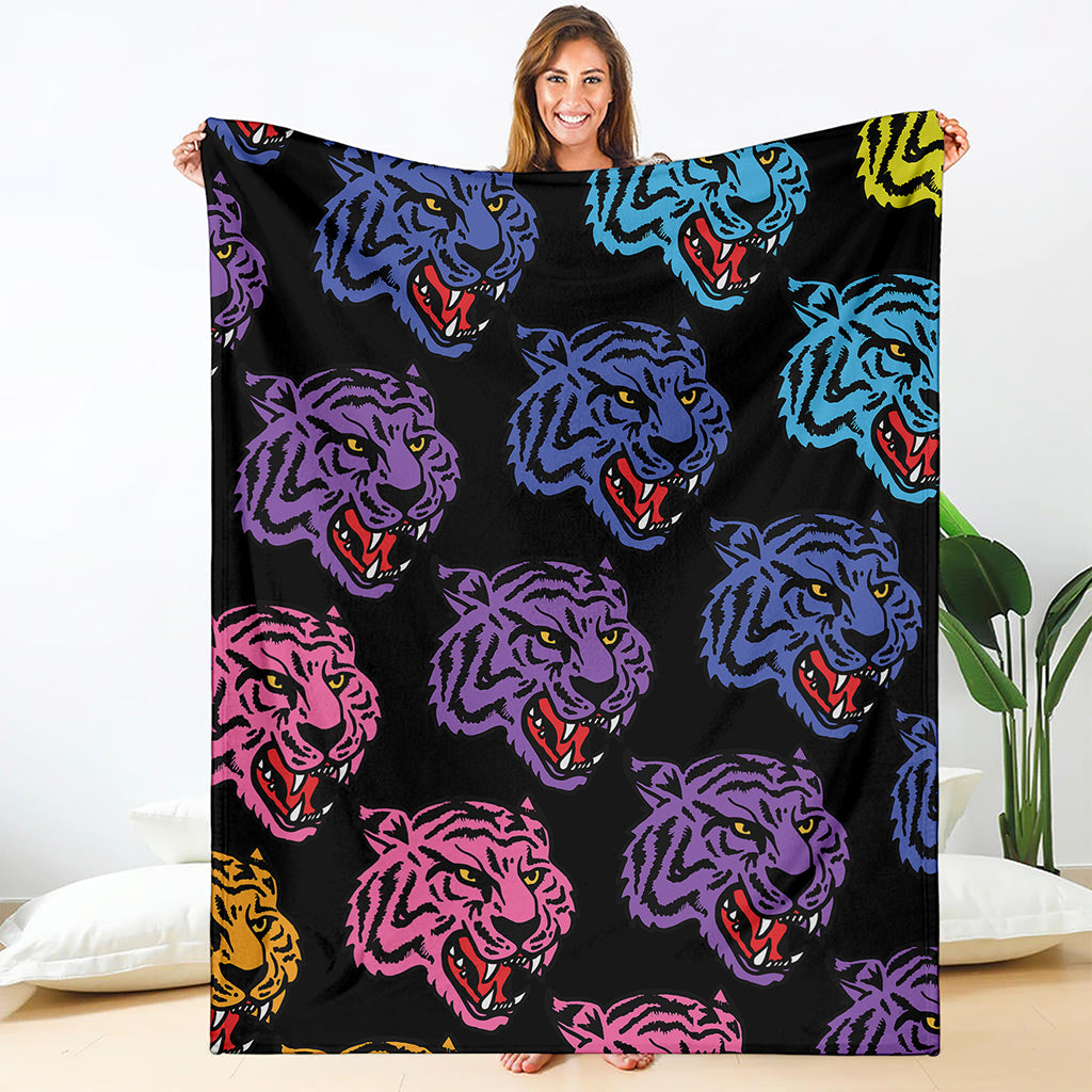 Colorful Tiger Head Pattern Print Blanket