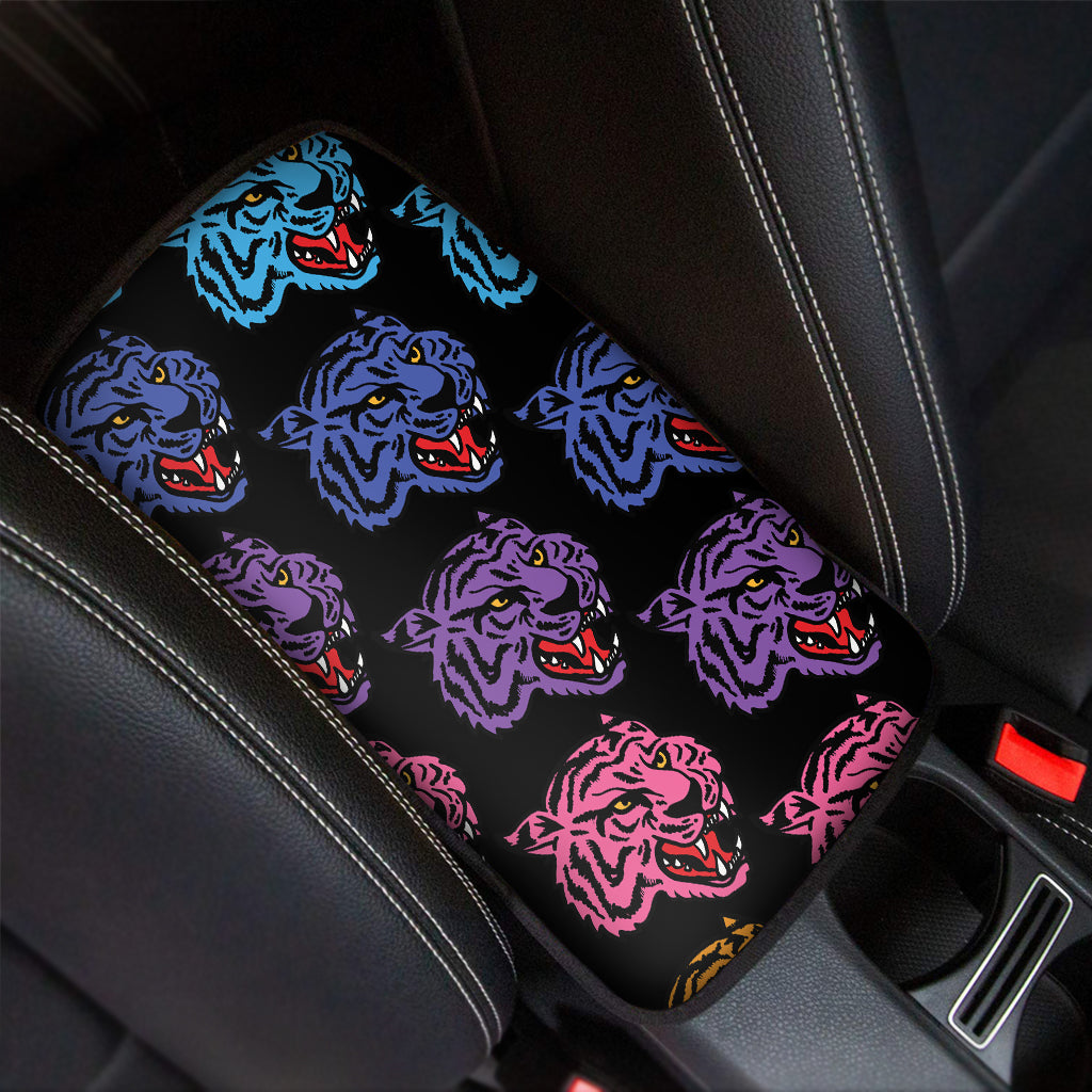 Colorful Tiger Head Pattern Print Car Center Console Cover