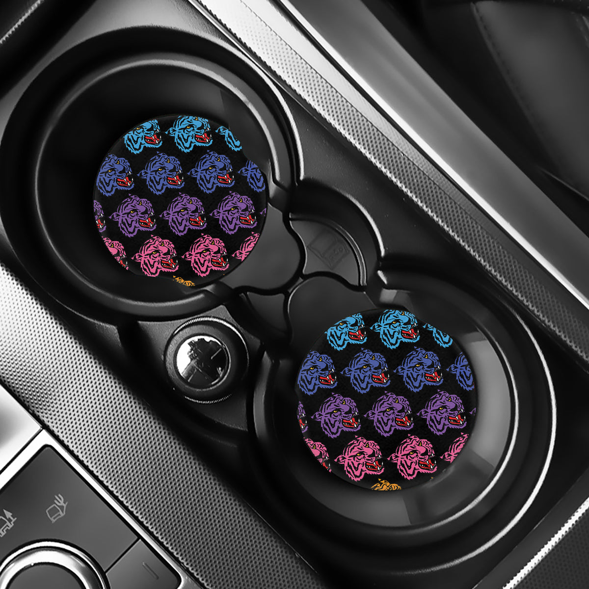 Colorful Tiger Head Pattern Print Car Coasters