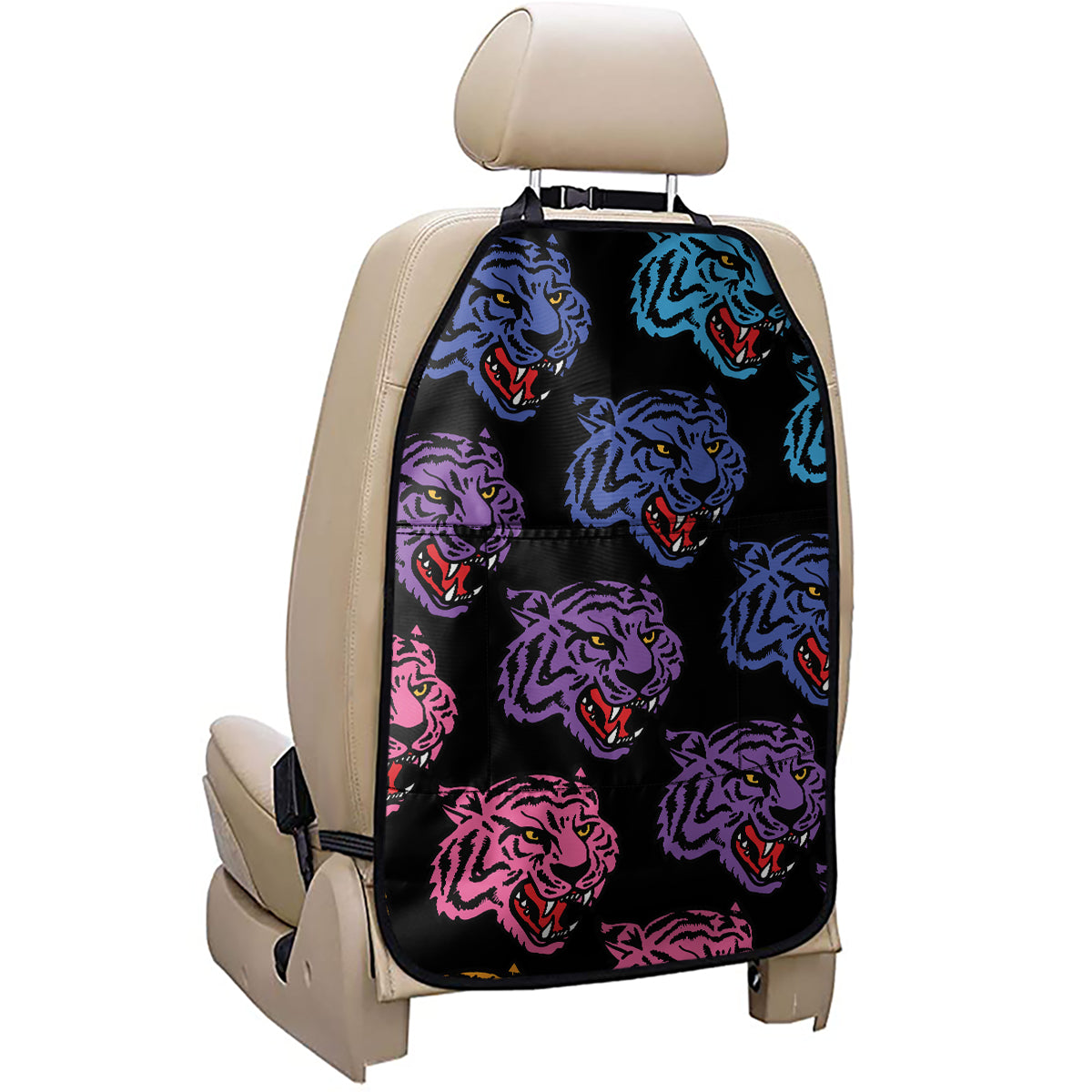 Colorful Tiger Head Pattern Print Car Seat Organizers