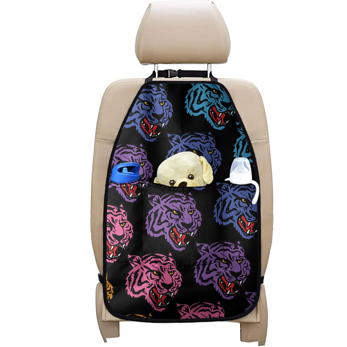 Colorful Tiger Head Pattern Print Car Seat Organizers