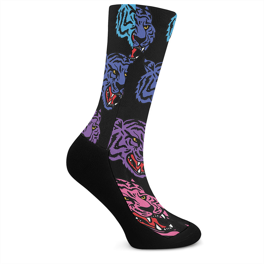 Colorful Tiger Head Pattern Print Crew Socks