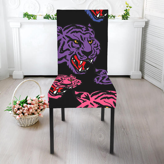 Colorful Tiger Head Pattern Print Dining Chair Slipcover