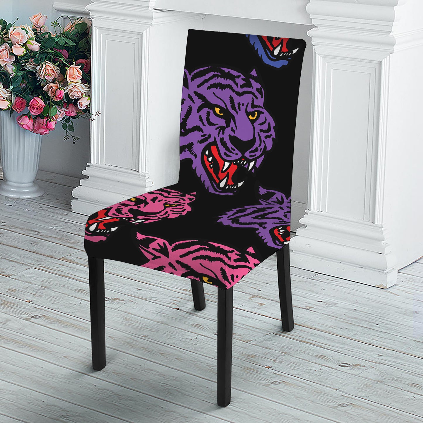 Colorful Tiger Head Pattern Print Dining Chair Slipcover
