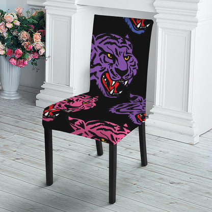 Colorful Tiger Head Pattern Print Dining Chair Slipcover