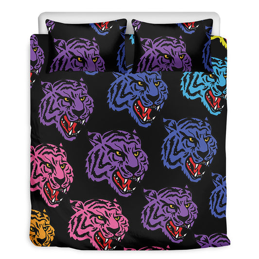 Colorful Tiger Head Pattern Print Duvet Cover Bedding Set