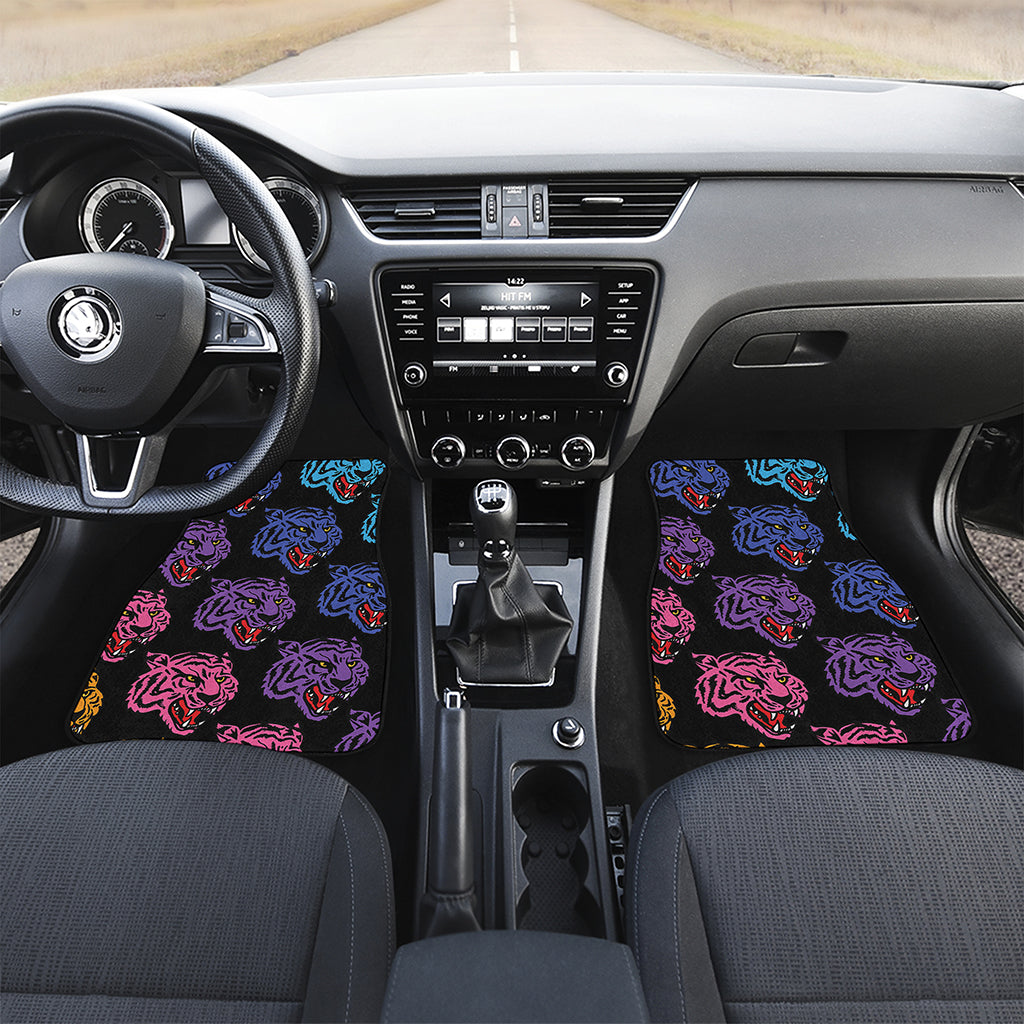 Colorful Tiger Head Pattern Print Front and Back Car Floor Mats