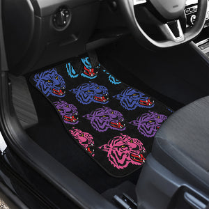 Colorful Tiger Head Pattern Print Front and Back Car Floor Mats