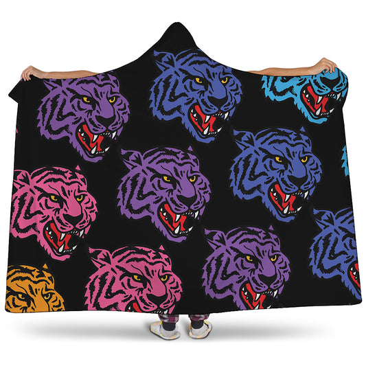 Colorful Tiger Head Pattern Print Hooded Blanket