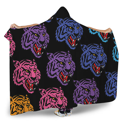 Colorful Tiger Head Pattern Print Hooded Blanket
