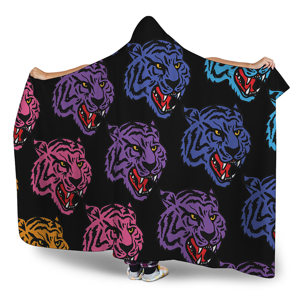 Colorful Tiger Head Pattern Print Hooded Blanket