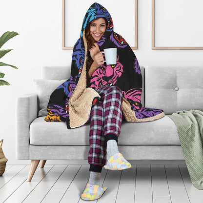 Colorful Tiger Head Pattern Print Hooded Blanket