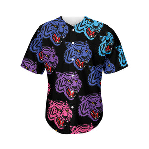 Colorful Tiger Head Pattern Print Men's Baseball Jersey