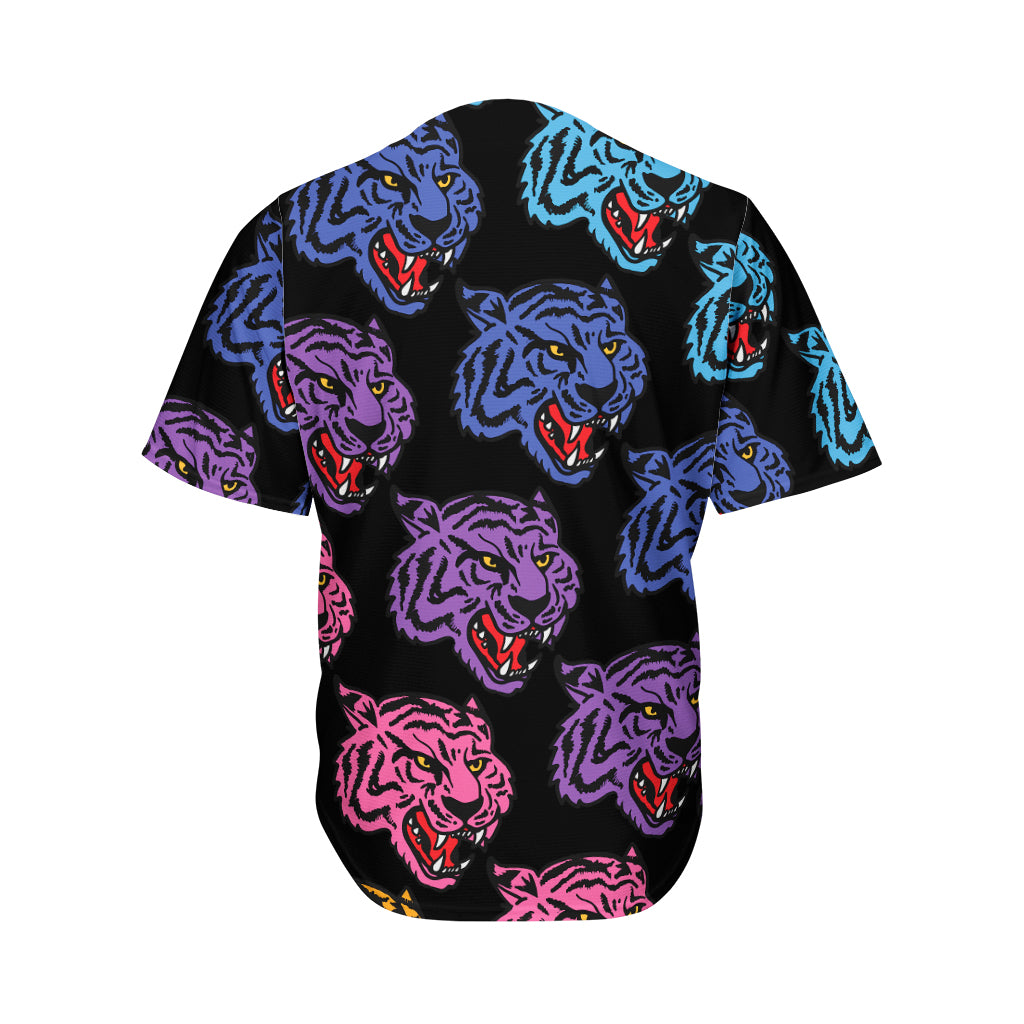 Colorful Tiger Head Pattern Print Men's Baseball Jersey