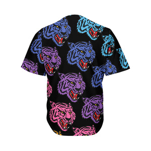 Colorful Tiger Head Pattern Print Men's Baseball Jersey