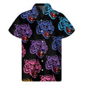 Colorful Tiger Head Pattern Print Men's Short Sleeve Shirt