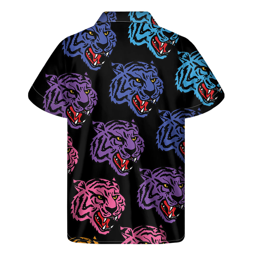 Colorful Tiger Head Pattern Print Men's Short Sleeve Shirt