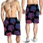 Colorful Tiger Head Pattern Print Men's Shorts