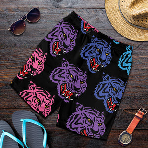 Colorful Tiger Head Pattern Print Men's Shorts