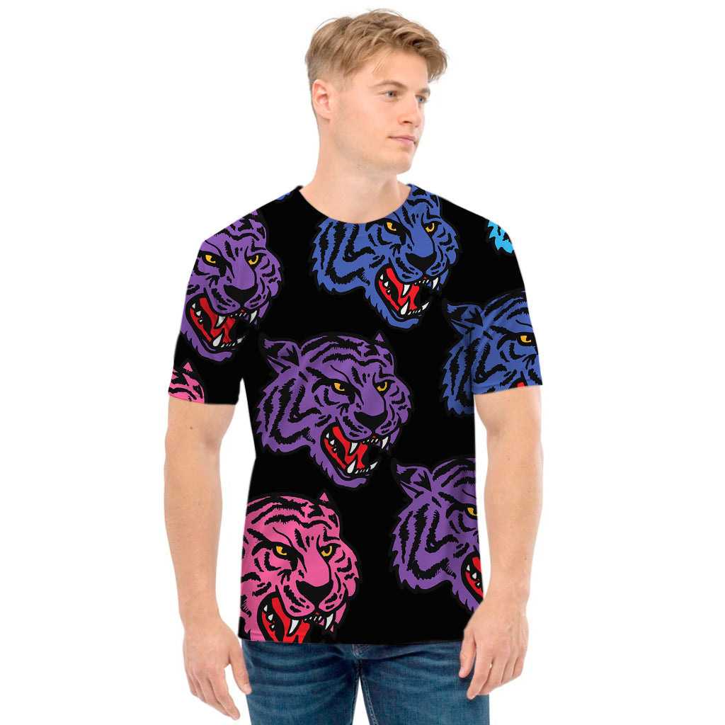 Colorful Tiger Head Pattern Print Men's T-Shirt
