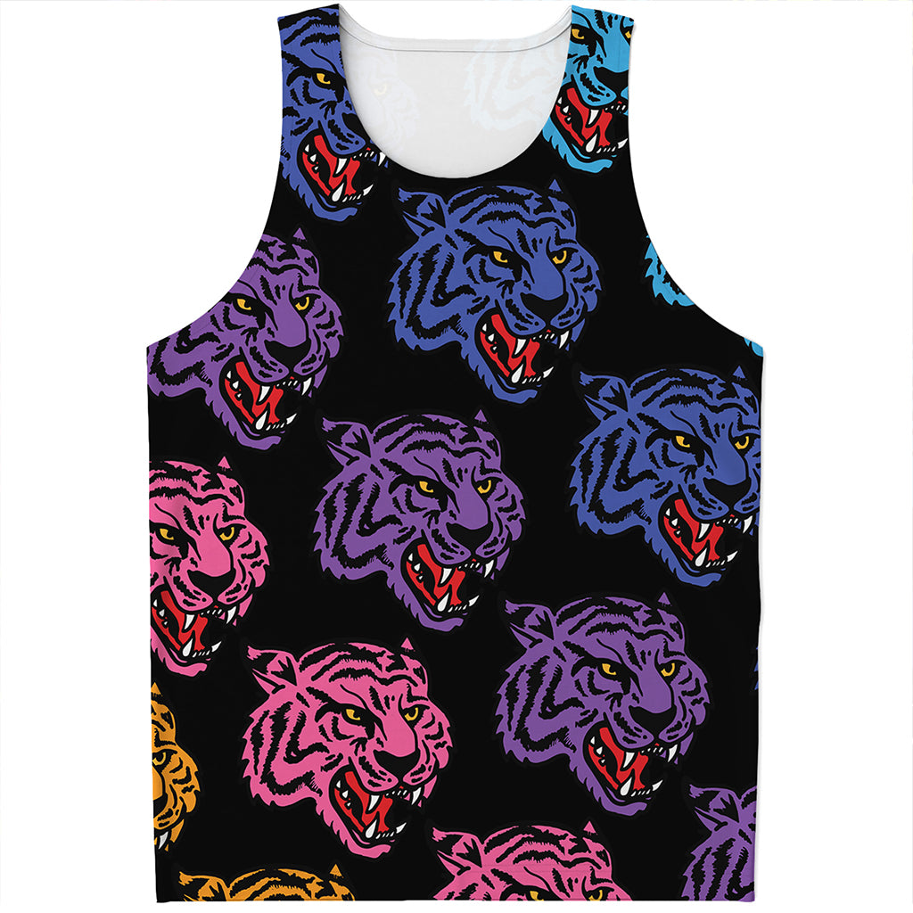 Colorful Tiger Head Pattern Print Men's Tank Top