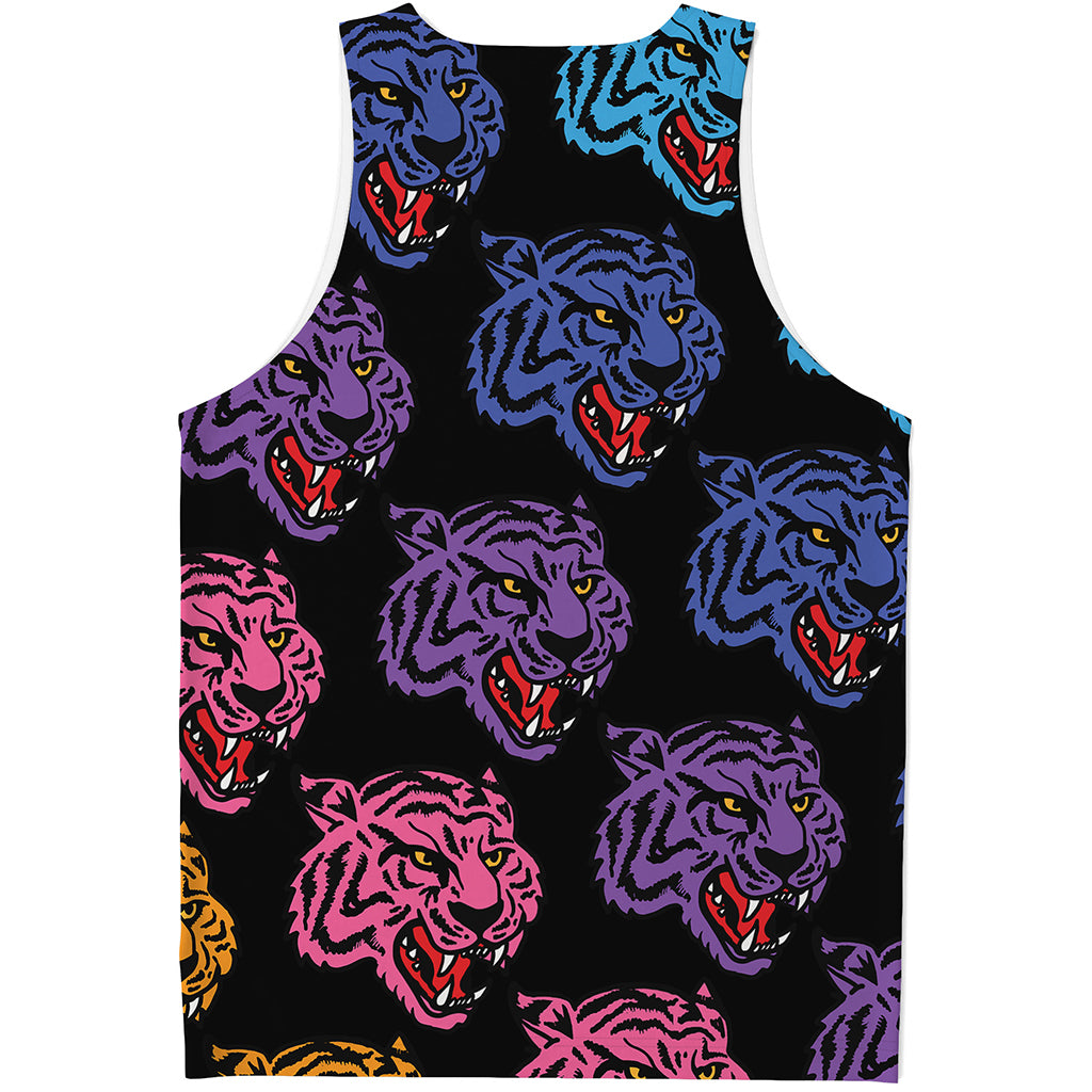 Colorful Tiger Head Pattern Print Men's Tank Top