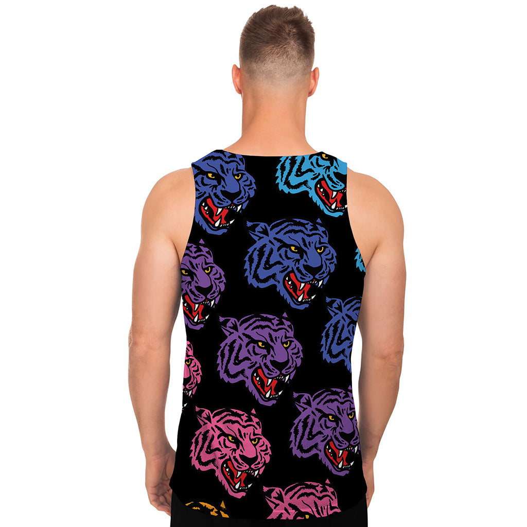 Colorful Tiger Head Pattern Print Men's Tank Top